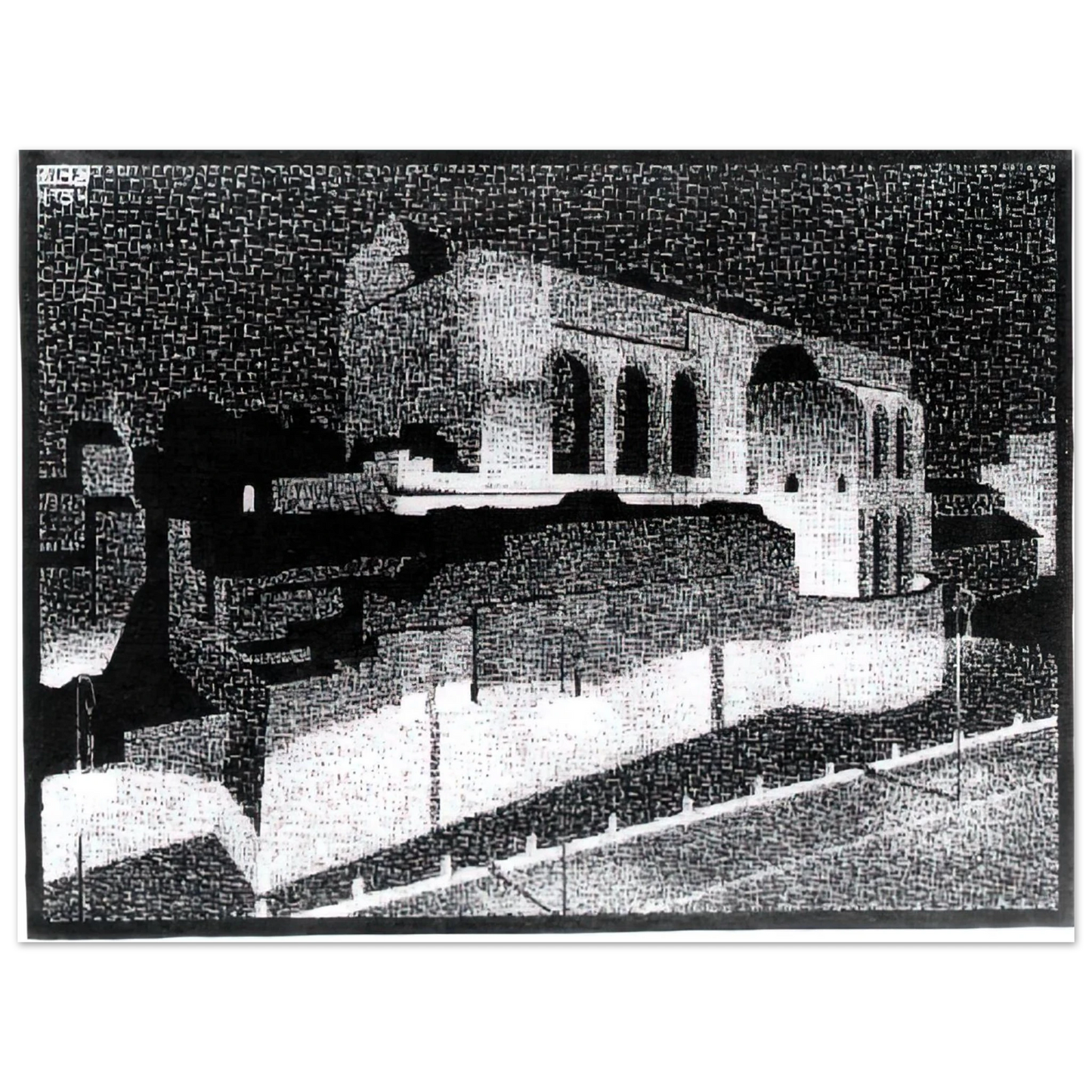MC Escher - NOCTURNAL ROME BASILICA OF CONSTANTINE Wall Art - 60x80 cm / 24x32 inches - Premium Wooden Framed Poster With Fine Art Paper - White frame