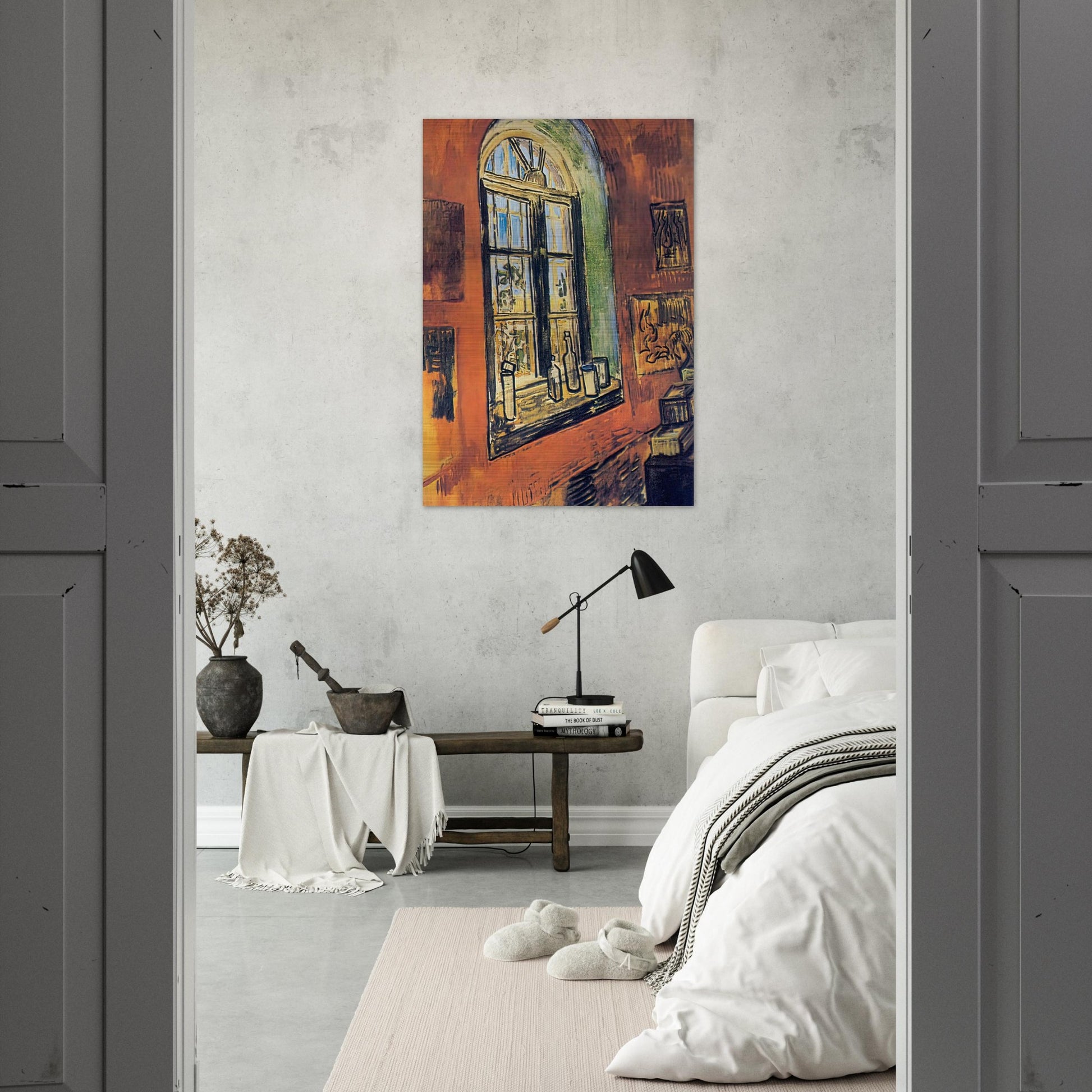Window of Vincent's Studio at the Asylum - Vincent van Gogh Brushed Aluminum Print - 70x100 cm / 28x40 inches | Vincent van Gogh Aluminum Print | Vincent van Gogh Prints