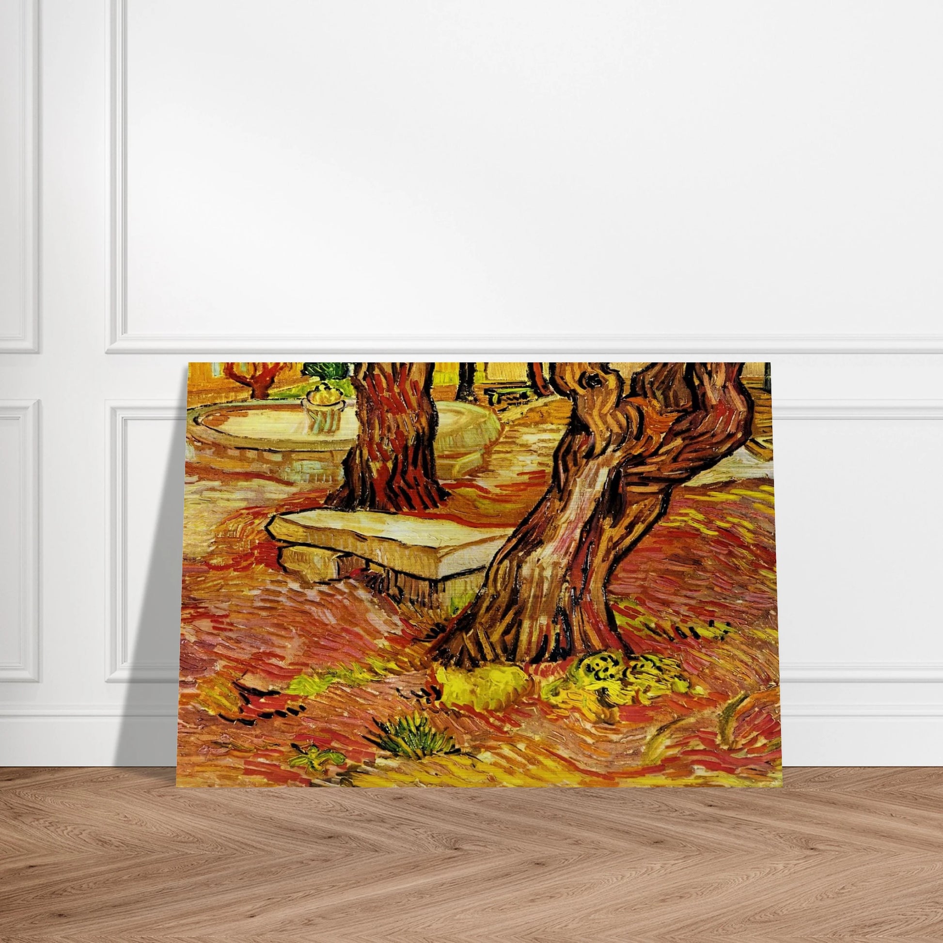 The Stone Bench in the Garden at Saint-Paul Hospital - Vincent van Gogh Brushed Aluminum Print - 70x100 cm / 28x40 inches | Vincent van Gogh Aluminum Print | Vincent van Gogh Prints