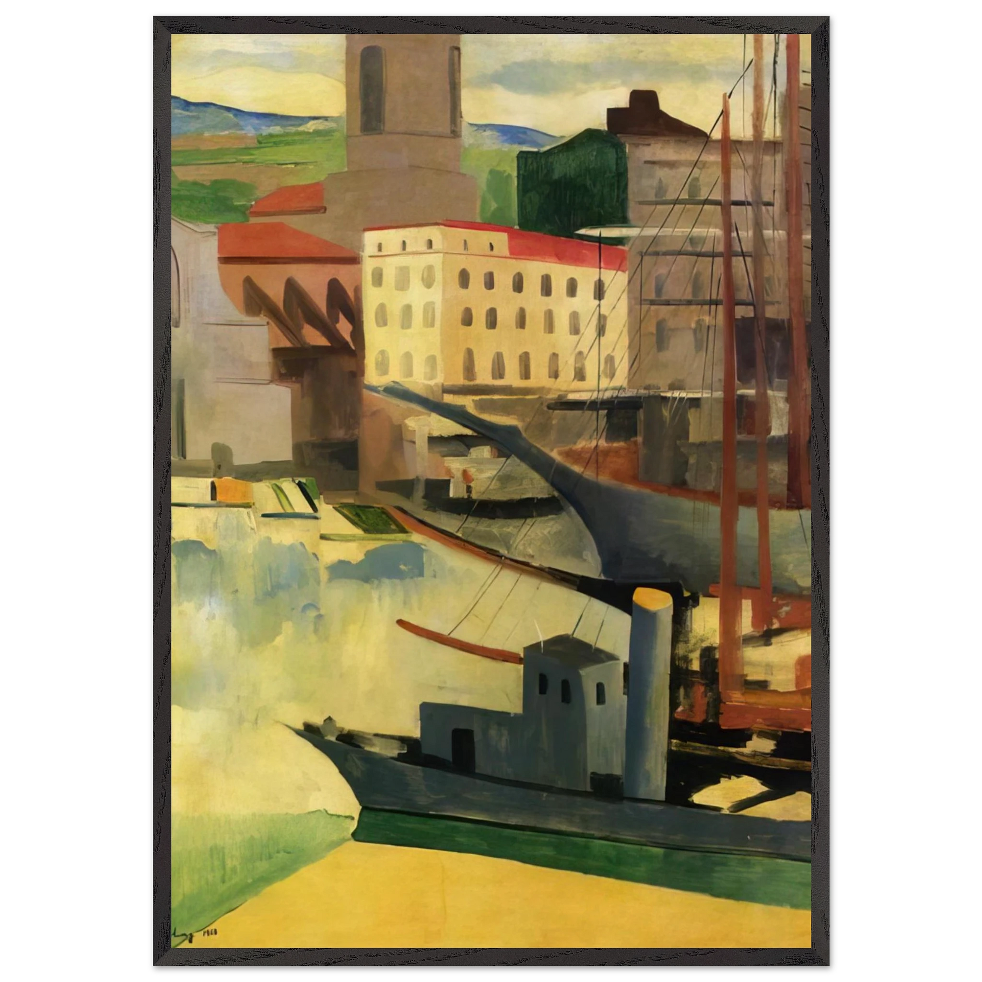 PORT AT SAINT TROPEZ 1918 - Moise Kisling Framed Art Print – Black Wooden Frame - Default Title - -Framed Art Print