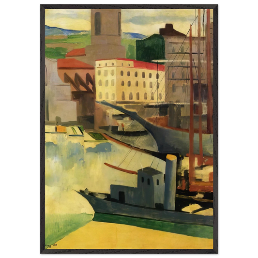 PORT AT SAINT TROPEZ 1918 - Moise Kisling Framed Art Print – Black Wooden Frame - Default Title - -Framed Art Print