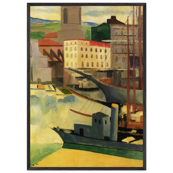 PORT AT SAINT TROPEZ 1918 - Moise Kisling 70x100 cm / 28x40 inches Framed Art Print – Black Wooden Frame
