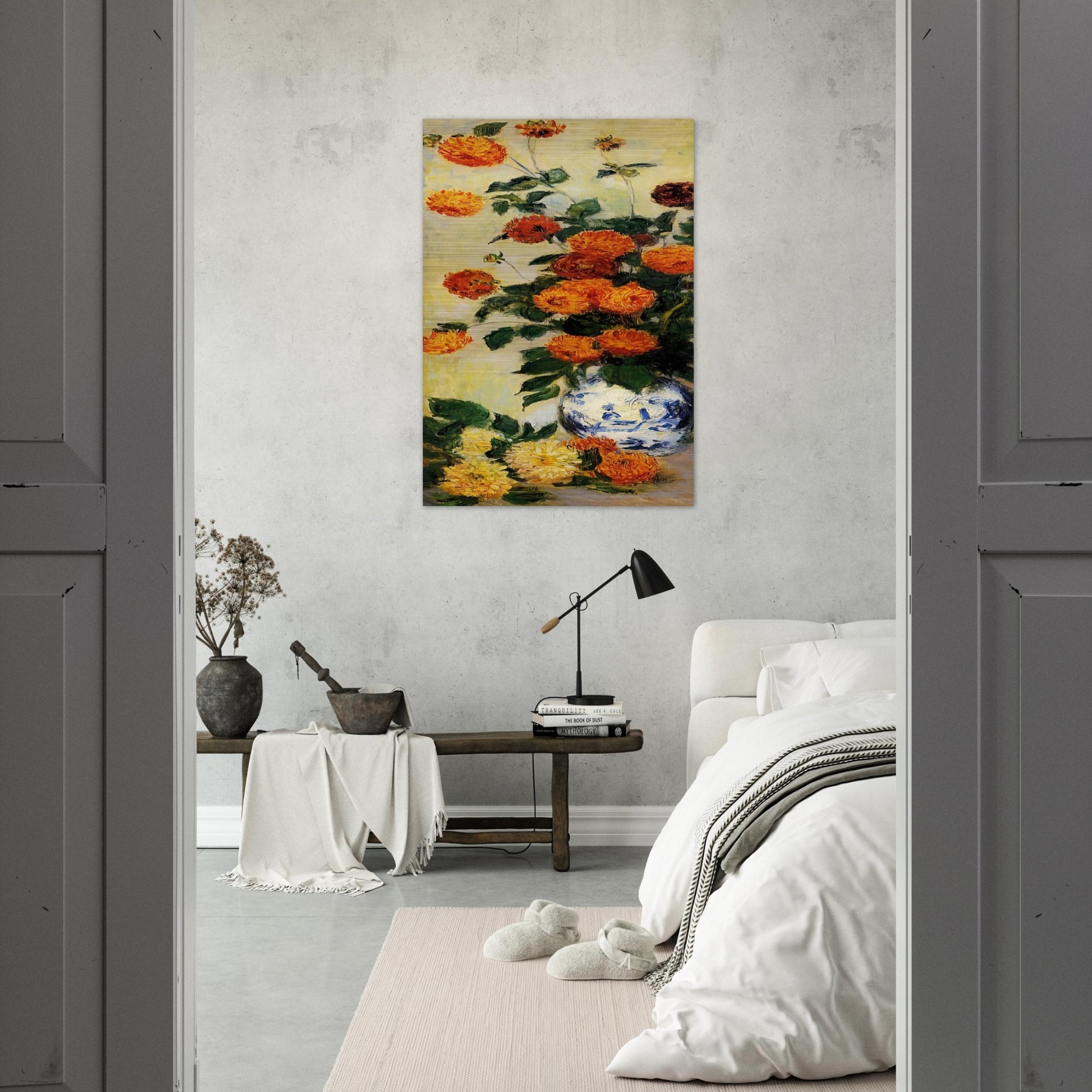Dahlias - claude monet Brushed Aluminum Print - 70x100 cm / 28x40 inches | claude monet Aluminum Print | claude monet Prints