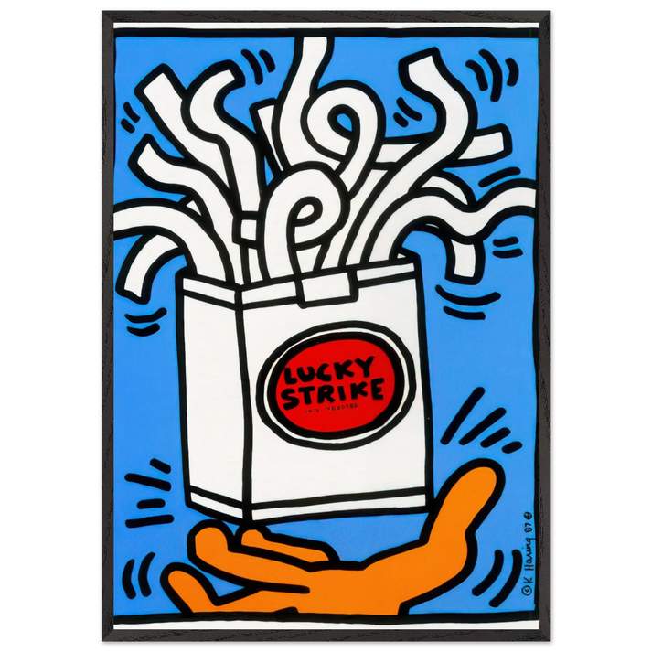 LUCKY STRIKE 1987 N1 - Keith Haring 70x100 cm / 28x40 inches Framed Art Print – Black Wooden Frame