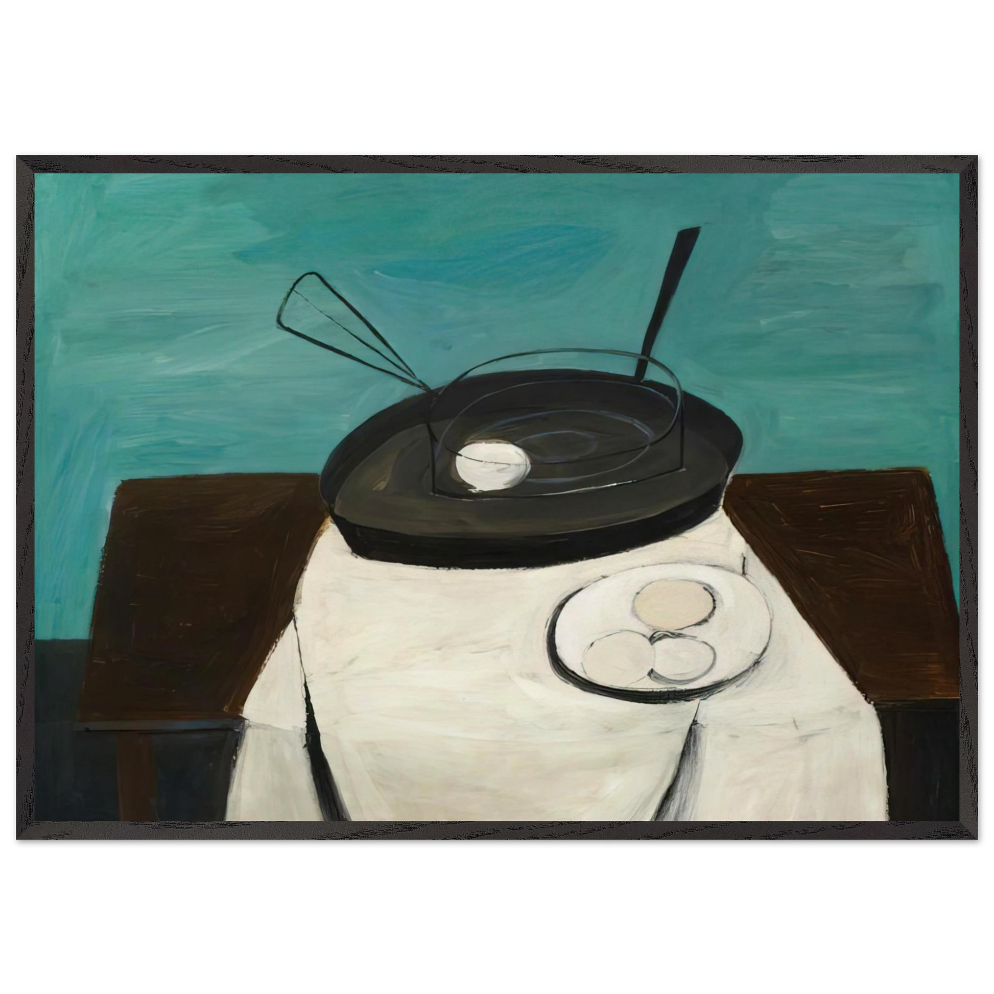 Frying Pan and Basket - 1948 - William Scott Framed Art Print – Black Wooden Frame - Default Title - -Framed Art Print