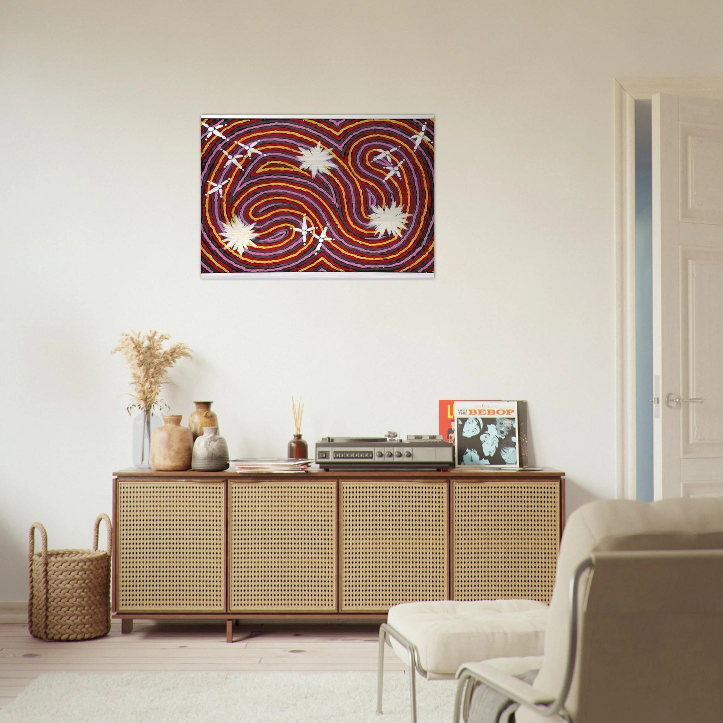 Rêve Ver De Terre Et Du Corbeau - 1999 - Clifford Possum Tjapaltjarri Brushed Aluminum Print - 70x100 cm / 28x40 inches | Clifford Possum Tjapaltjarri Aluminum Print | Clifford Possum Tjapaltjarri Prints
