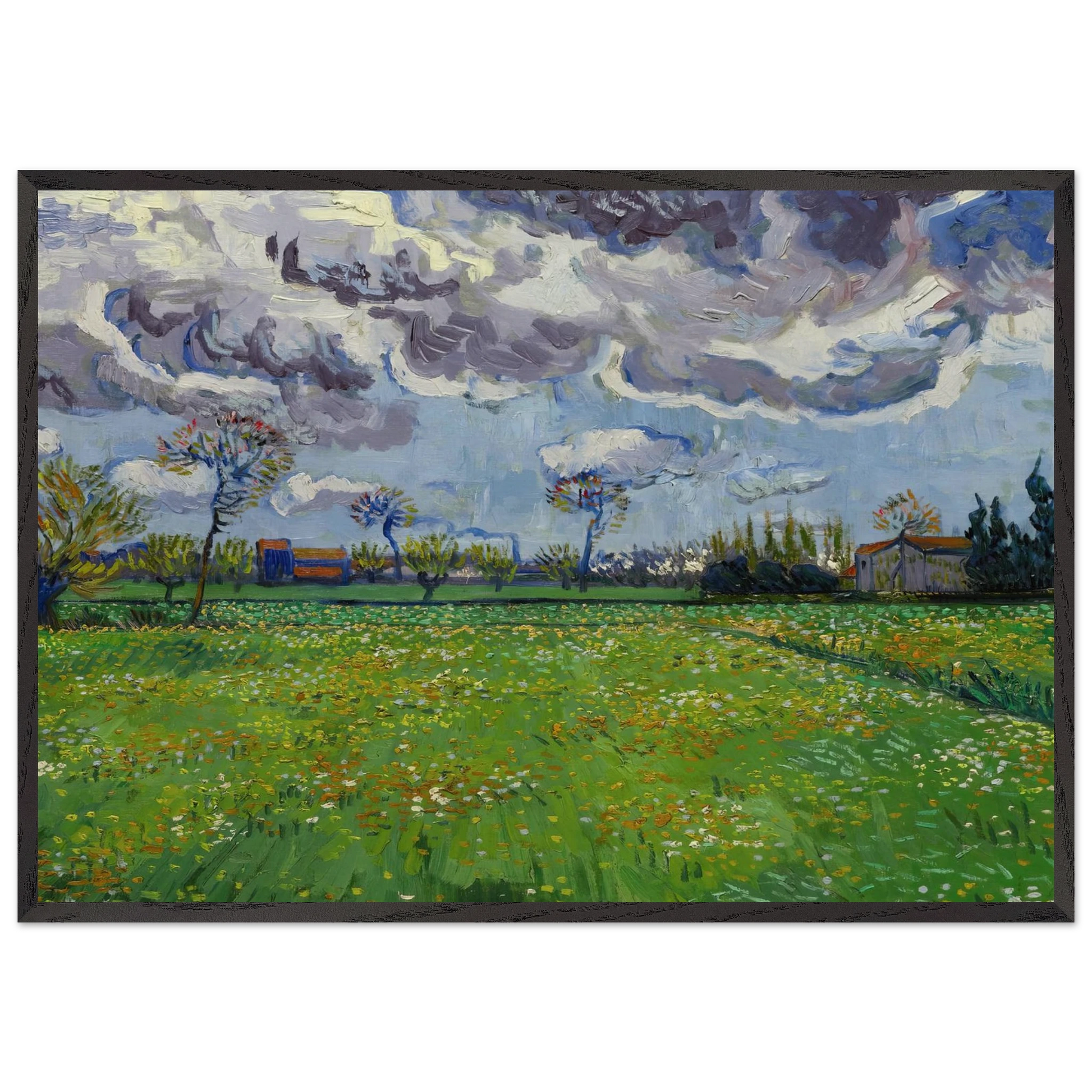 Landscape under a Stormy Sky - Vincent van Gogh Framed Art Print – Black Wooden Frame - Default Title - -Framed Art Print