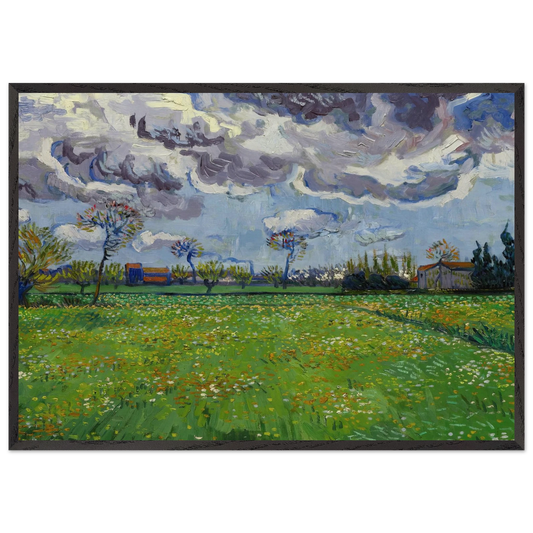 Landscape under a Stormy Sky - Vincent van Gogh 70x100 cm / 28x40 inches Framed Art Print – Black Wooden Frame