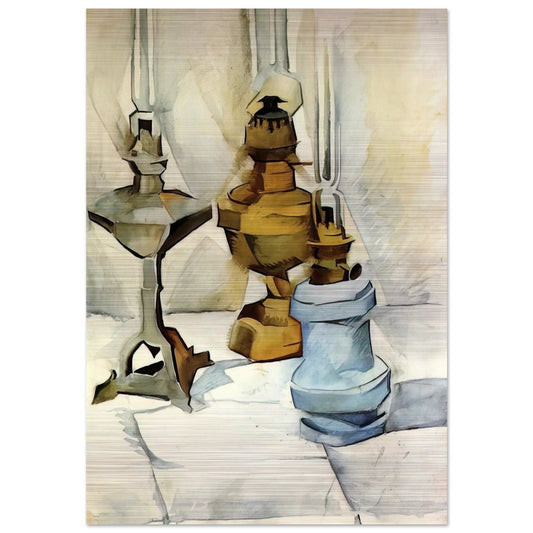 THREE LAMPS 1911 - Juan Gris Brushed Aluminum Print - 70x100 cm / 28x40 inches | Juan Gris Aluminum Print | Juan Gris Prints