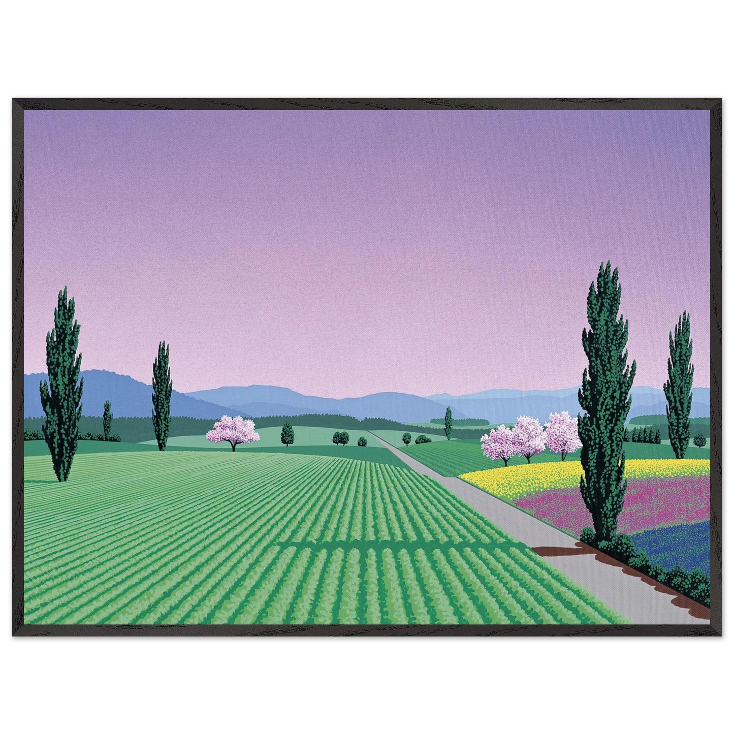 Hiroshi Nagai - Farmlands Wall Art - 30x40 cm / 12x16 inches - Premium Wooden Framed Poster With Fine Art Paper - Black frame