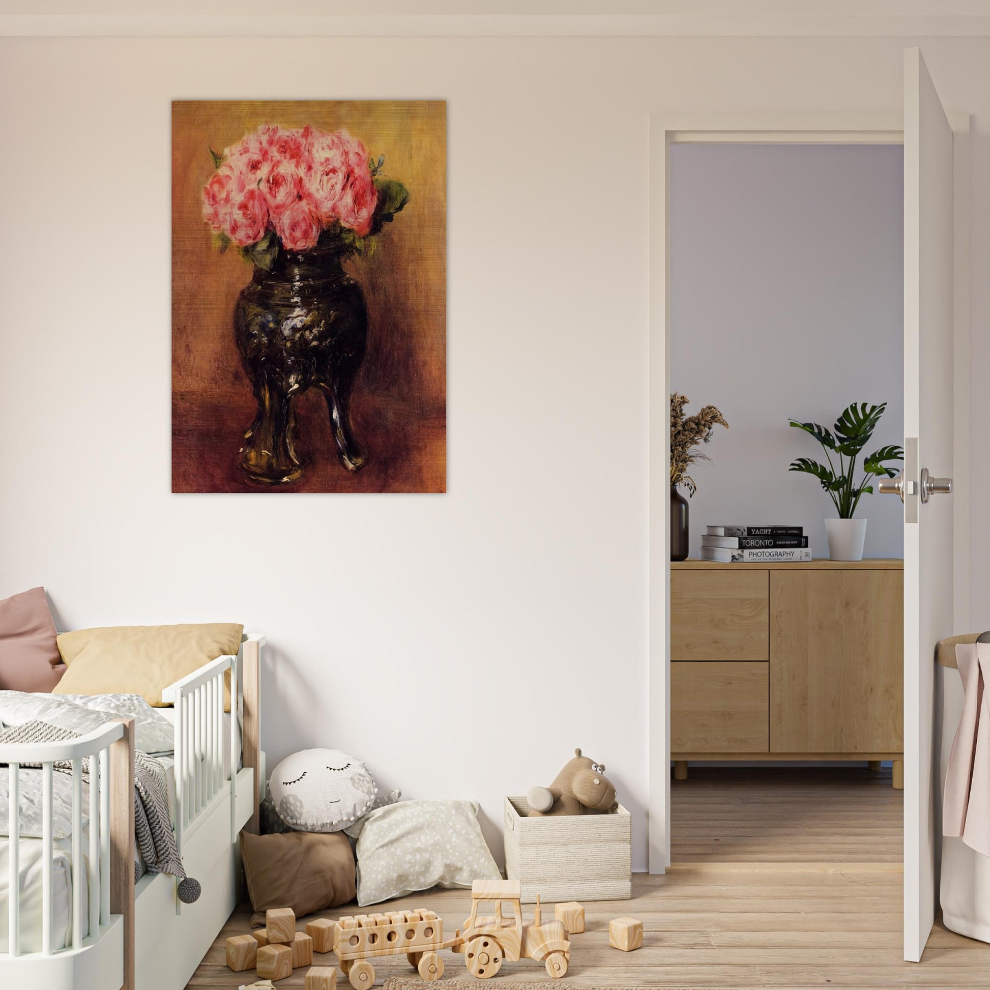 Roses in a China Vase - Pierre-Auguste Renoir Brushed Aluminum Print - 70x100 cm / 28x40 inches | Pierre-Auguste Renoir Aluminum Print | Pierre-Auguste Renoir Prints