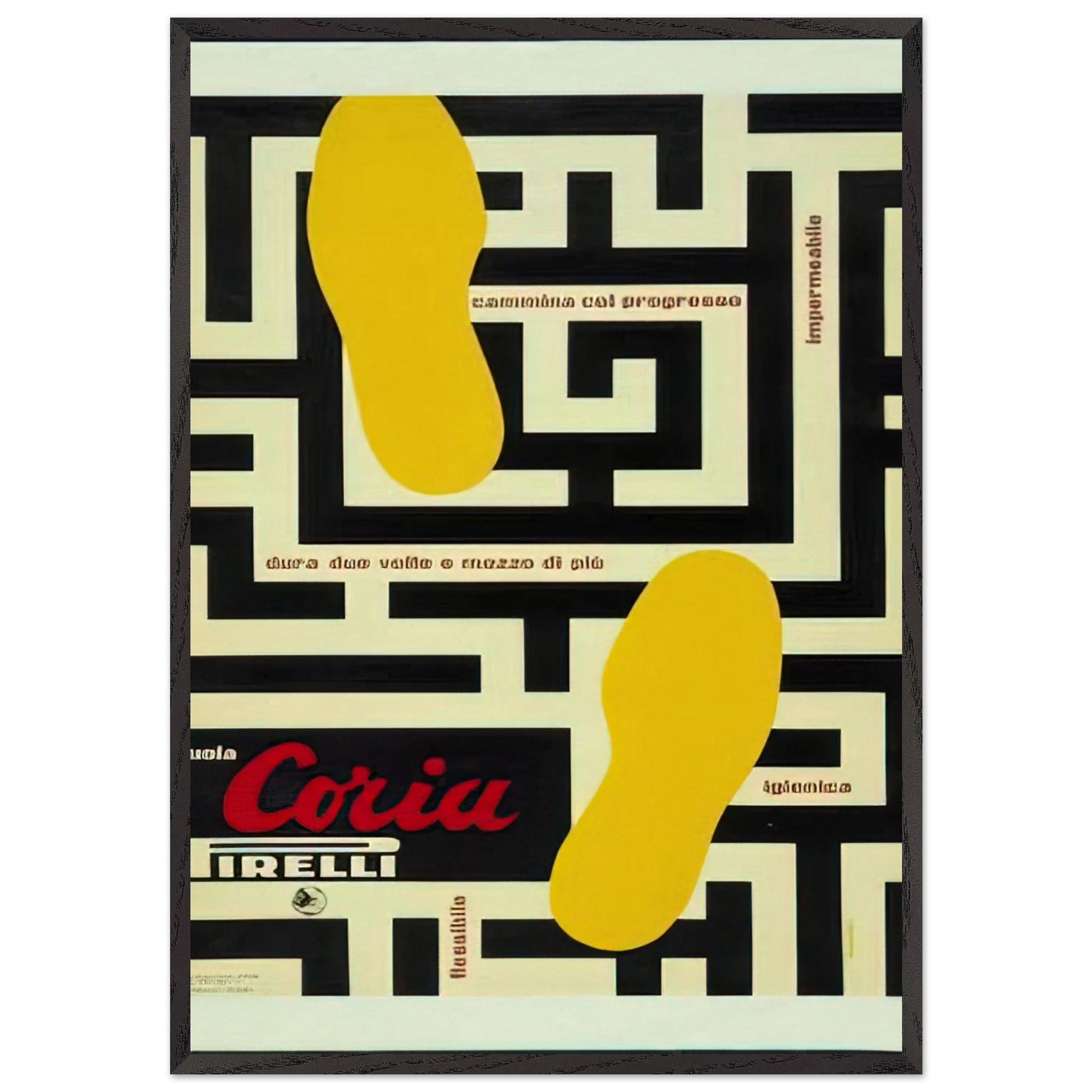 Pirelli Suola Coria - 1953 - Bruno Munari Framed Art Print – Black Wooden Frame - Default Title - -Framed Art Print