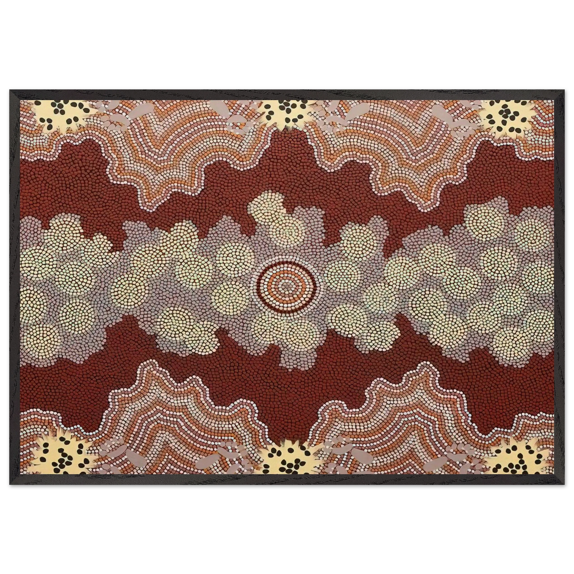Malaka Honey Ant Dreaming - 1992 - Clifford Possum Tjapaltjarri Framed Art Print – Black Wooden Frame - Default Title - -Framed Art Print
