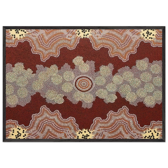 Malaka Honey Ant Dreaming - 1992 - Clifford Possum Tjapaltjarri 70x100 cm / 28x40 inches Framed Art Print – Black Wooden Frame