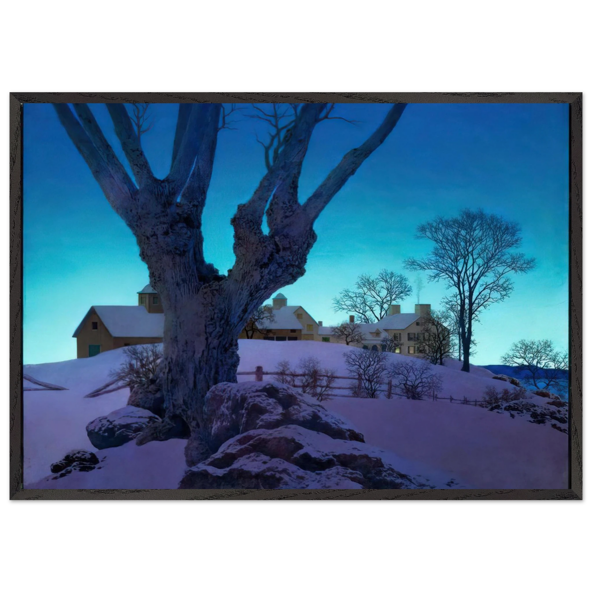 Hill Top Farm Winter - Maxfield Parrish Framed Art Print – Black Wooden Frame - Default Title - -Framed Art Print