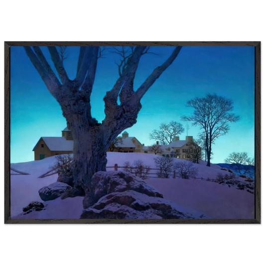 Hill Top Farm Winter - Maxfield Parrish Framed Art Print – Black Wooden Frame - Default Title - -Framed Art Print