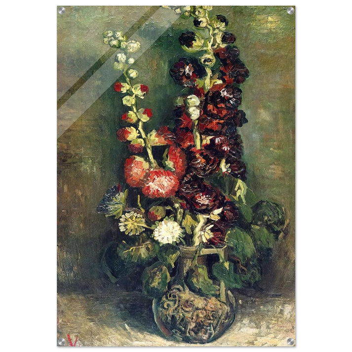 Vase of Hollyhocks - Vincent van Gogh Acrylic Print - 70x100 cm / 28x40″ inches