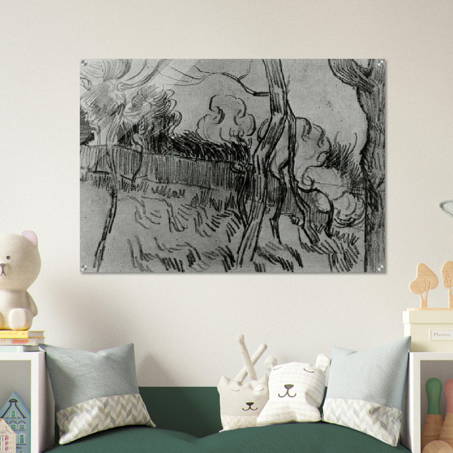 Pine Trees Seen against the Wall of the Asylum - Vincent van Gogh Acrylic Print - 70x100 cm / 28x40″ inches | Vincent van Gogh Wall Art | Vincent van Gogh Prints