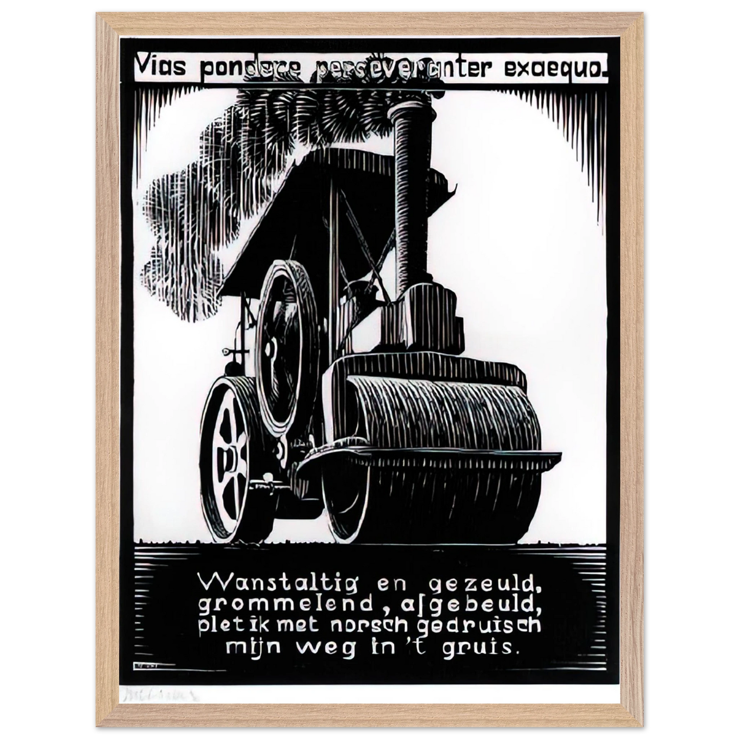 MC Escher - EMBLEMATA STEAMROLLER Wall Art - 30x40 cm / 12x16 inches - Premium Wooden Framed Poster With Fine Art Paper - Black frame
