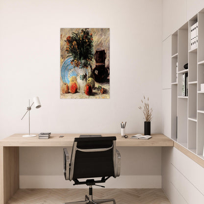 Vase with Flowers, Coffeepot and Fruit - Vincent van Gogh Brushed Aluminum Print - 70x100 cm / 28x40 inches | Vincent van Gogh Aluminum Print | Vincent van Gogh Prints