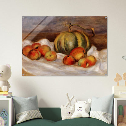 Still Life with Cantalope and Peaches - Pierre-Auguste Renoir Acrylic Print - 70x100 cm / 28x40″ inches | Pierre-Auguste Renoir Wall Art | Pierre-Auguste Renoir Prints