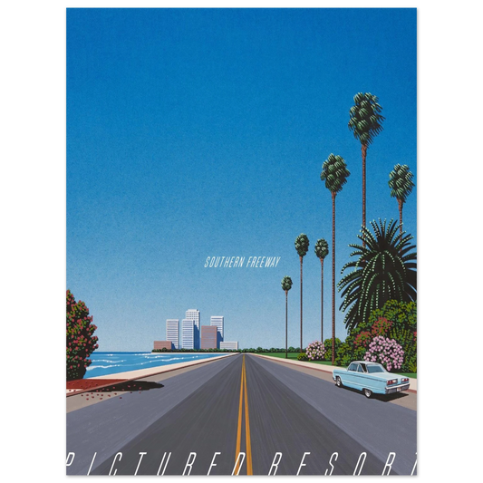 Hiroshi Nagai - Southern Freeway Pictured Resort Wall Art - 21x29.7 cm / 8x12" - Fine Art Poster - -