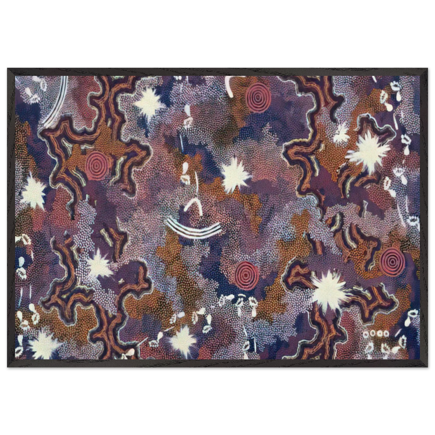 Ngarlu - 1994 - Clifford Possum Tjapaltjarri Framed Art Print – Black Wooden Frame - Default Title - -Framed Art Print