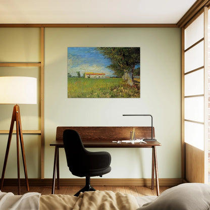 Farmhouse in a Wheat Field - Vincent van Gogh Brushed Aluminum Print - 70x100 cm / 28x40 inches | Vincent van Gogh Aluminum Print | Vincent van Gogh Prints