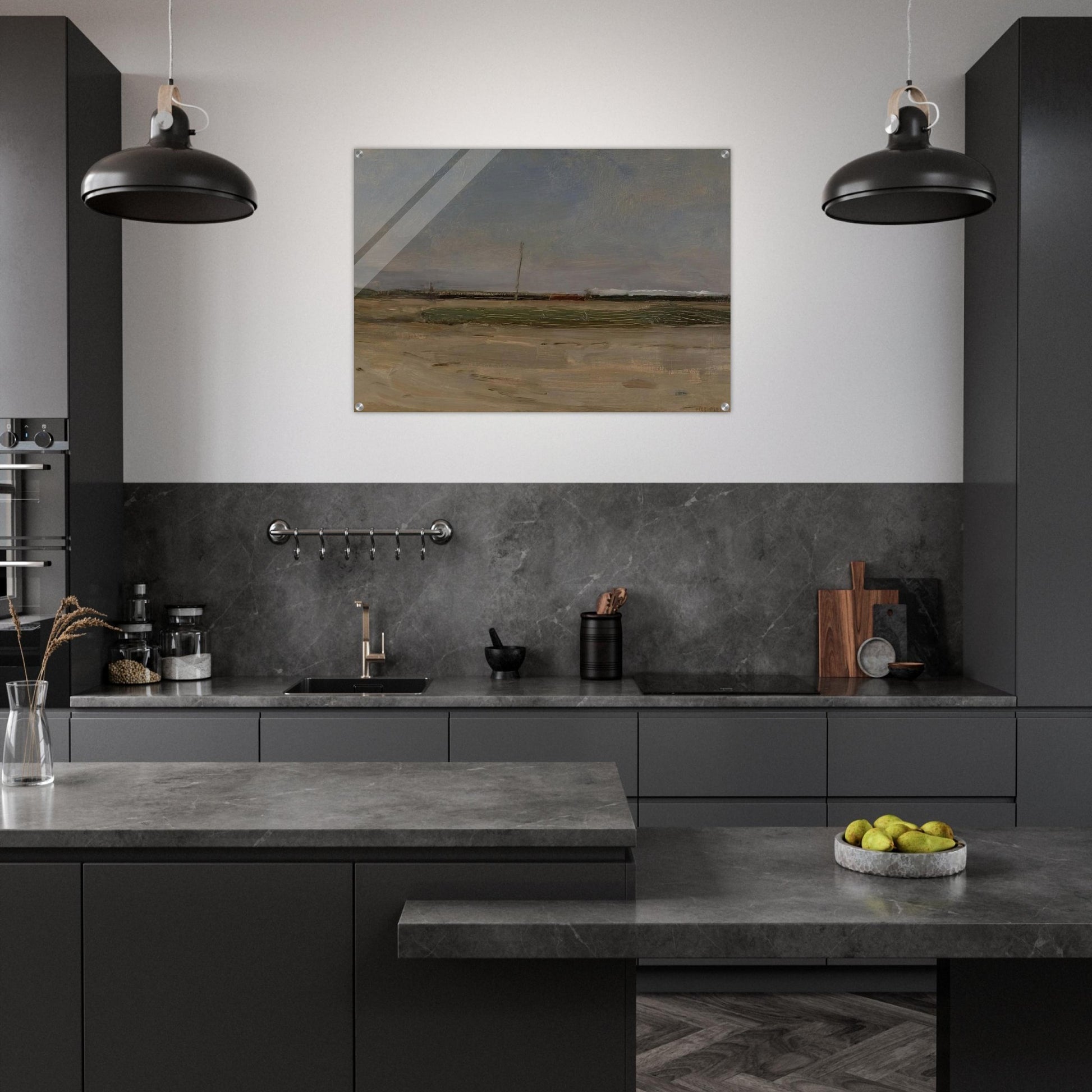 Polder Landscape with a Train and a Small Windmill on the Horizon - Piet Mondrian Acrylic Print - 70x100 cm / 28x40″ inches | Piet Mondrian Wall Art | Piet Mondrian Prints