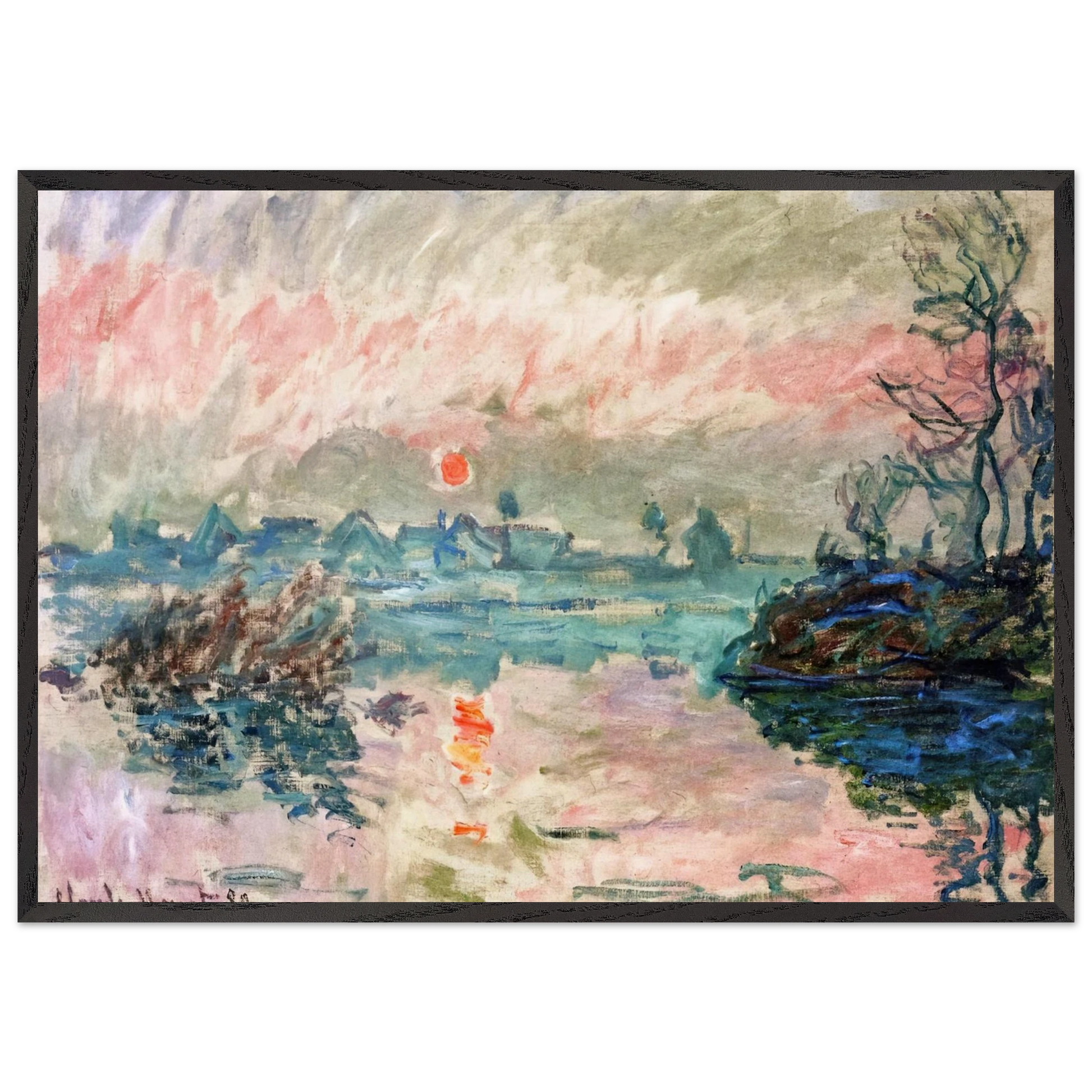 Sunset at Lavacourt - claude monet Framed Art Print – Black Wooden Frame - Default Title - -Framed Art Print