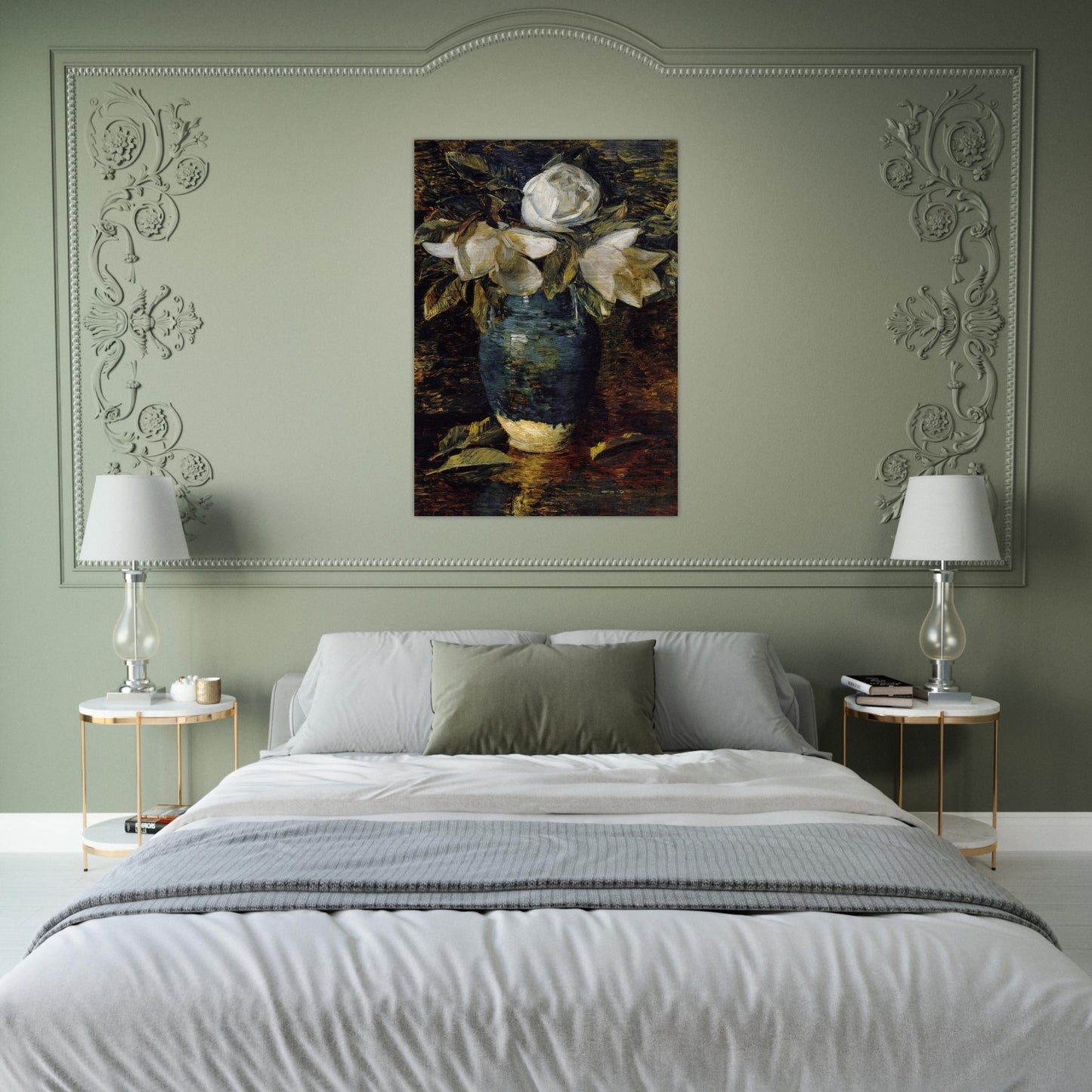 Giant Magnolias - Childe Hassam Brushed Aluminum Print - 70x100 cm / 28x40 inches | Childe Hassam Aluminum Print | Childe Hassam Prints