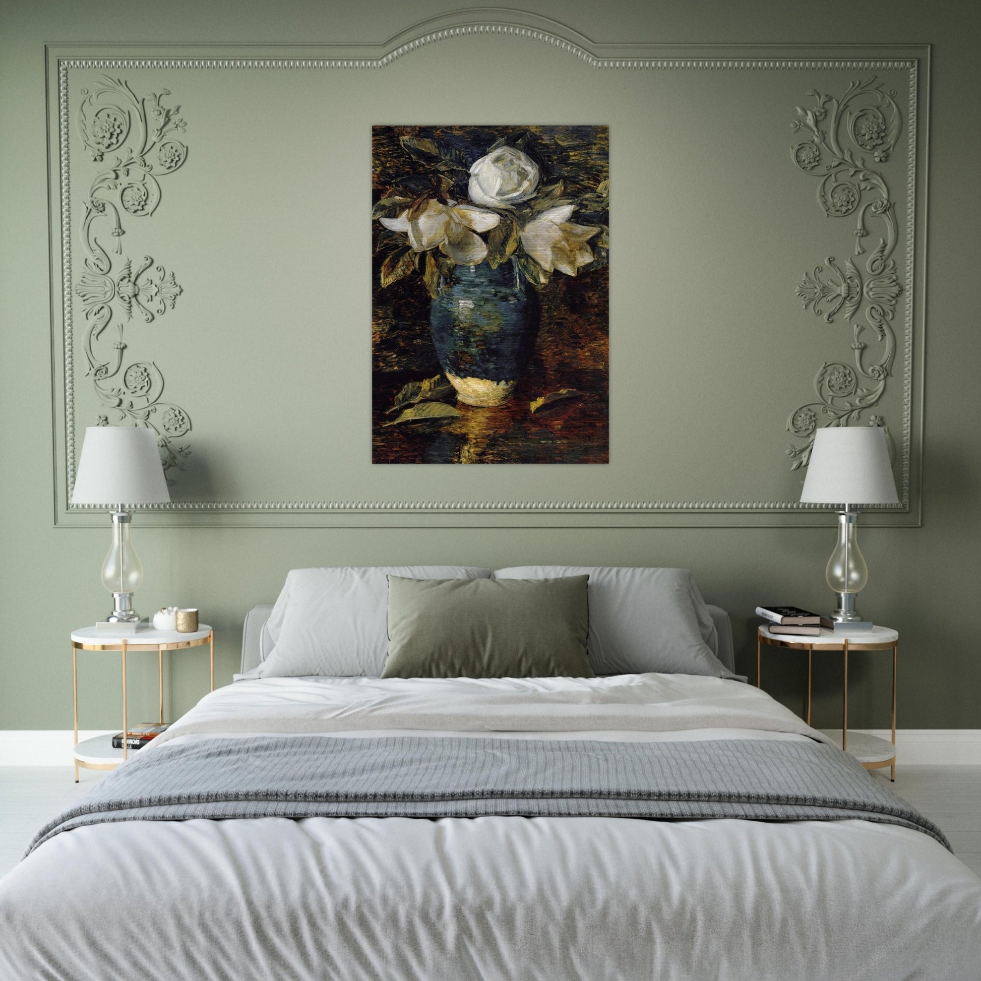 Giant Magnolias - Childe Hassam Brushed Aluminum Print - 70x100 cm / 28x40 inches | Childe Hassam Aluminum Print | Childe Hassam Prints