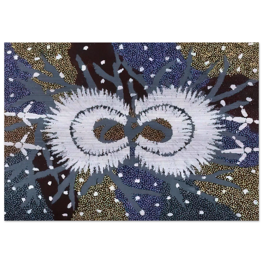 Eagle Dreaming - 1999 - Clifford Possum Tjapaltjarri Brushed Aluminum Print - 70x100 cm / 28x40 inches | Clifford Possum Tjapaltjarri Aluminum Print | Clifford Possum Tjapaltjarri Prints