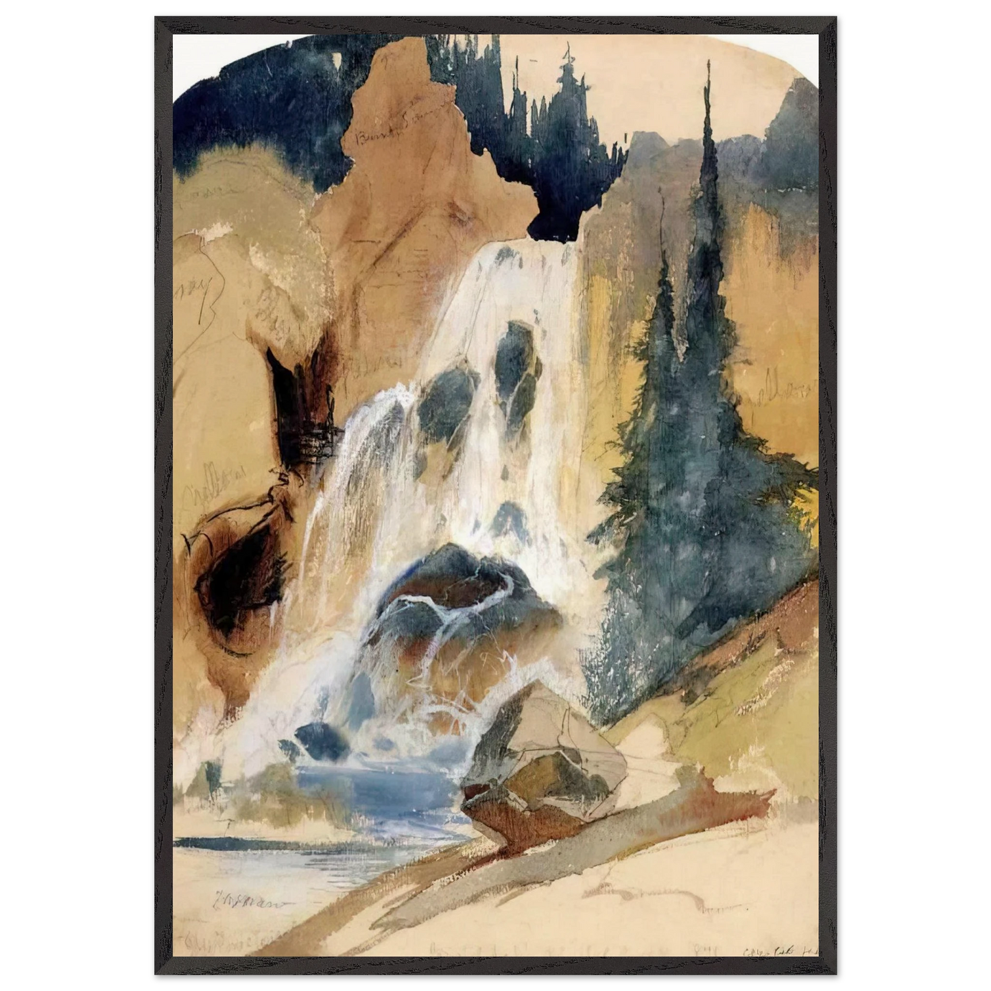 Crystal Falls watercolour - Thomas Moran Framed Art Print – Black Wooden Frame - Default Title - -Framed Art Print