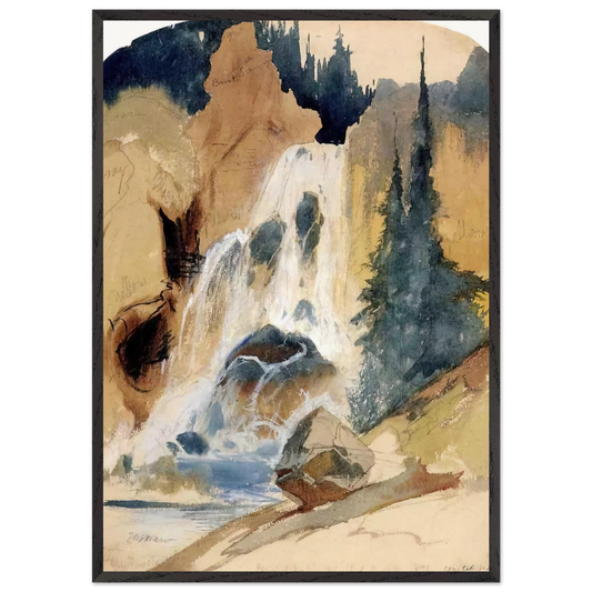 Crystal Falls watercolour - Thomas Moran 70x100 cm / 28x40 inches Framed Art Print – Black Wooden Frame