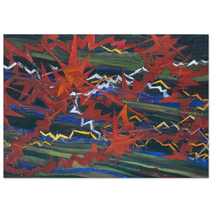 Explosion of Red on Green - Gerardo Dottori Brushed Aluminum Print - 70x100 cm / 28x40 inches | Gerardo Dottori Aluminum Print | Gerardo Dottori Prints