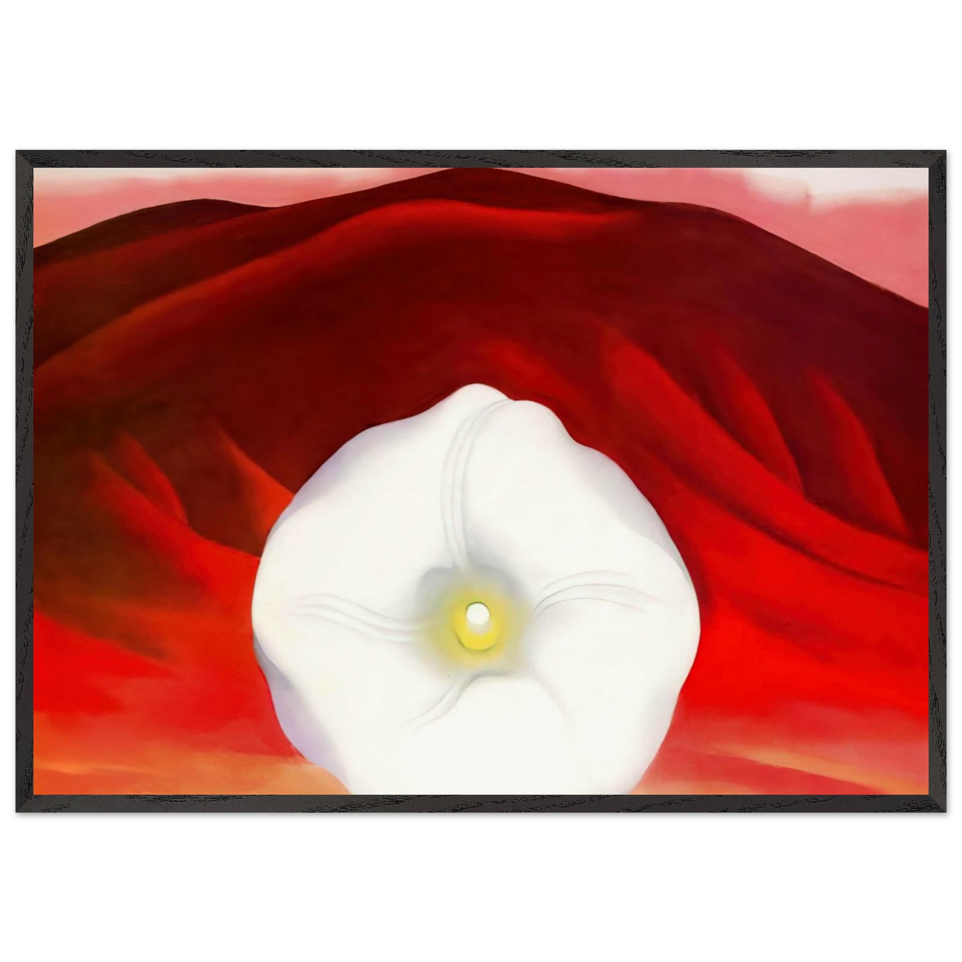 Red hills and white flower - Georgia OKeeffe 70x100 cm / 28x40 inches Framed Art Print – Black Wooden Frame