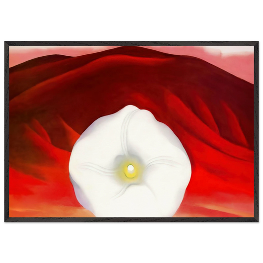 Red hills and white flower - Georgia OKeeffe Framed Art Print – Black Wooden Frame - Default Title - -Framed Art Print