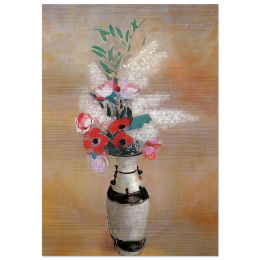 BOUQUET WITH WHITE LILIES IN A JAPANESE VASE - Odilon Redon Brushed Aluminum Print - 70x100 cm / 28x40 inches | Odilon Redon Aluminum Print | Odilon Redon Prints
