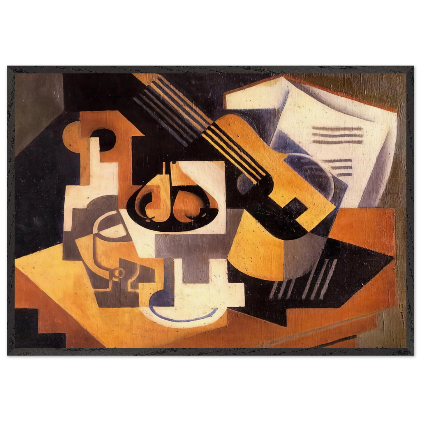GUITAR AND FRUIT BOWL ON A TABLE 1918 - Juan Gris Framed Art Print – Black Wooden Frame - Default Title - -Framed Art Print