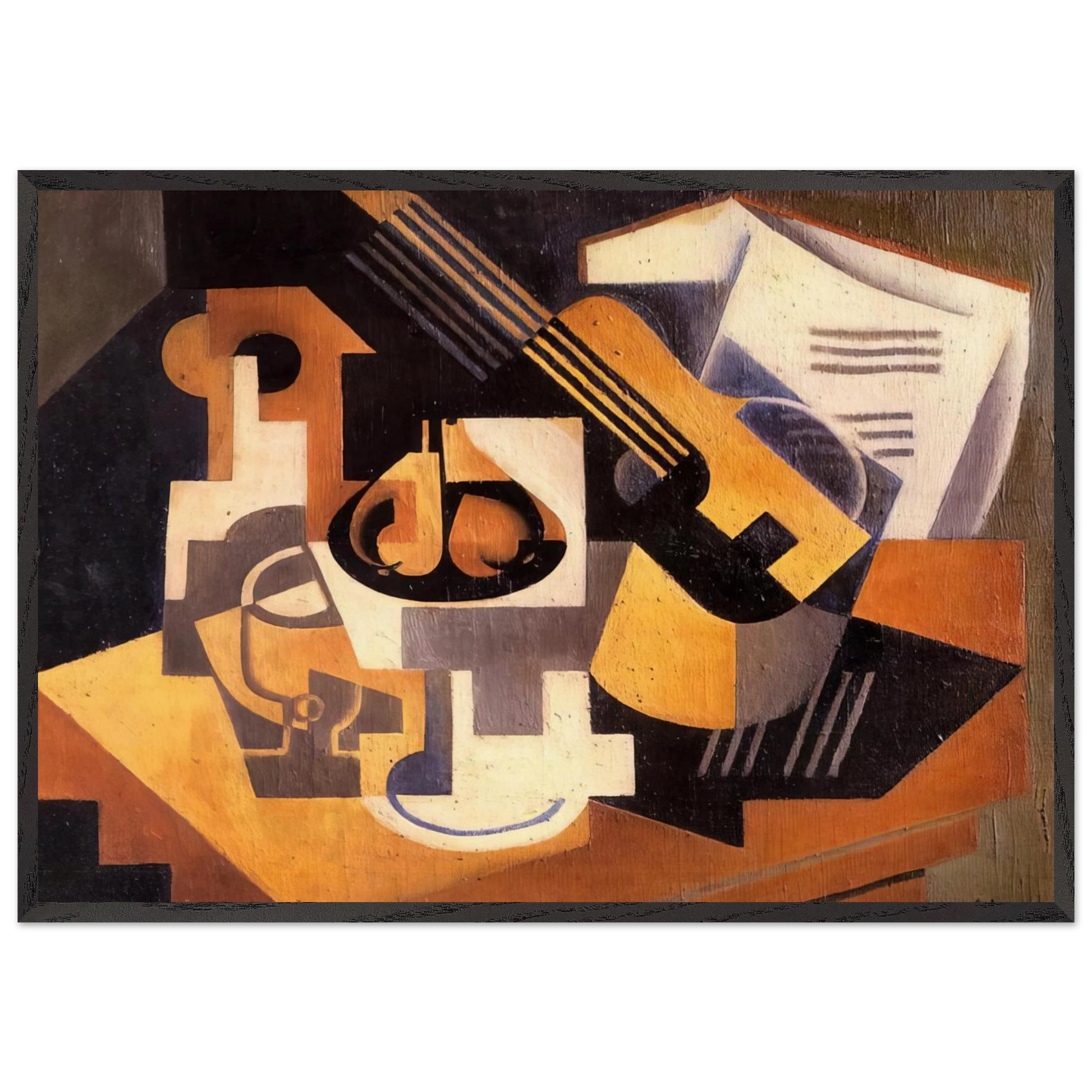 GUITAR AND FRUIT BOWL ON A TABLE 1918 - Juan Gris Framed Art Print – Black Wooden Frame - Default Title - -Framed Art Print