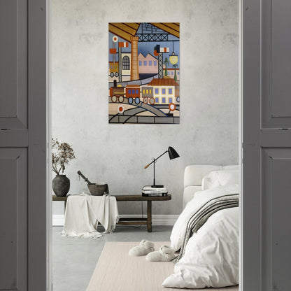 A Gare - Tarsila do Amaral Brushed Aluminum Print - 70x100 cm / 28x40 inches | Tarsila do Amaral Aluminum Print | Tarsila do Amaral Prints
