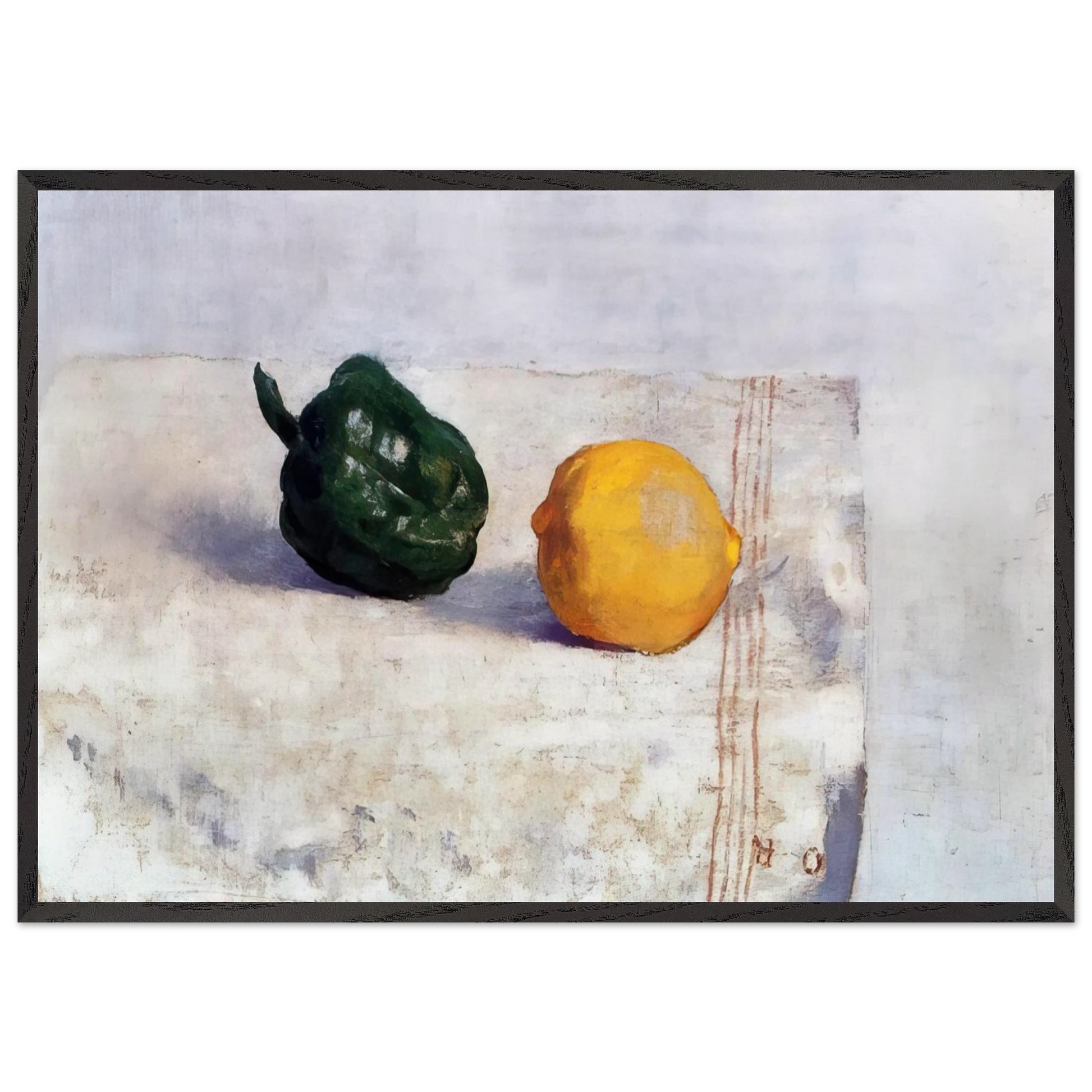 PEPPER AND LEMON ON A WHITE TABLECLOTH 1901 - Odilon Redon Framed Art Print – Black Wooden Frame - Default Title - -Framed Art Print