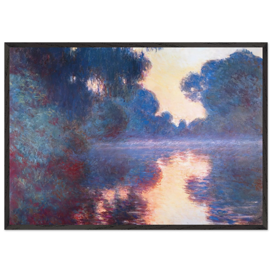 Misty Morning on the Seine in Bue - claude monet 70x100 cm / 28x40 inches Framed Art Print – Black Wooden Frame