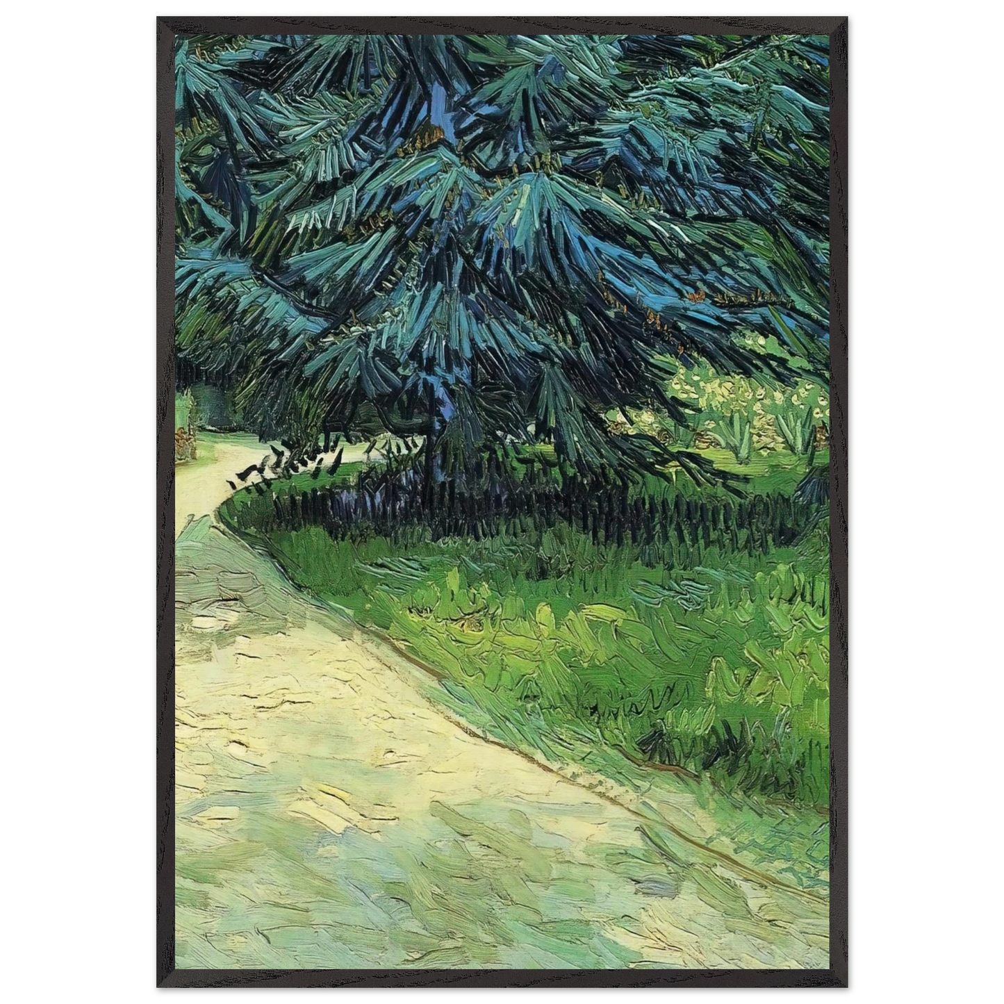 Public Garden with Couple and Blue Fir Tree The Poet s Garden III - Vincent van Gogh Framed Art Print – Black Wooden Frame - Default Title - -Framed Art Print