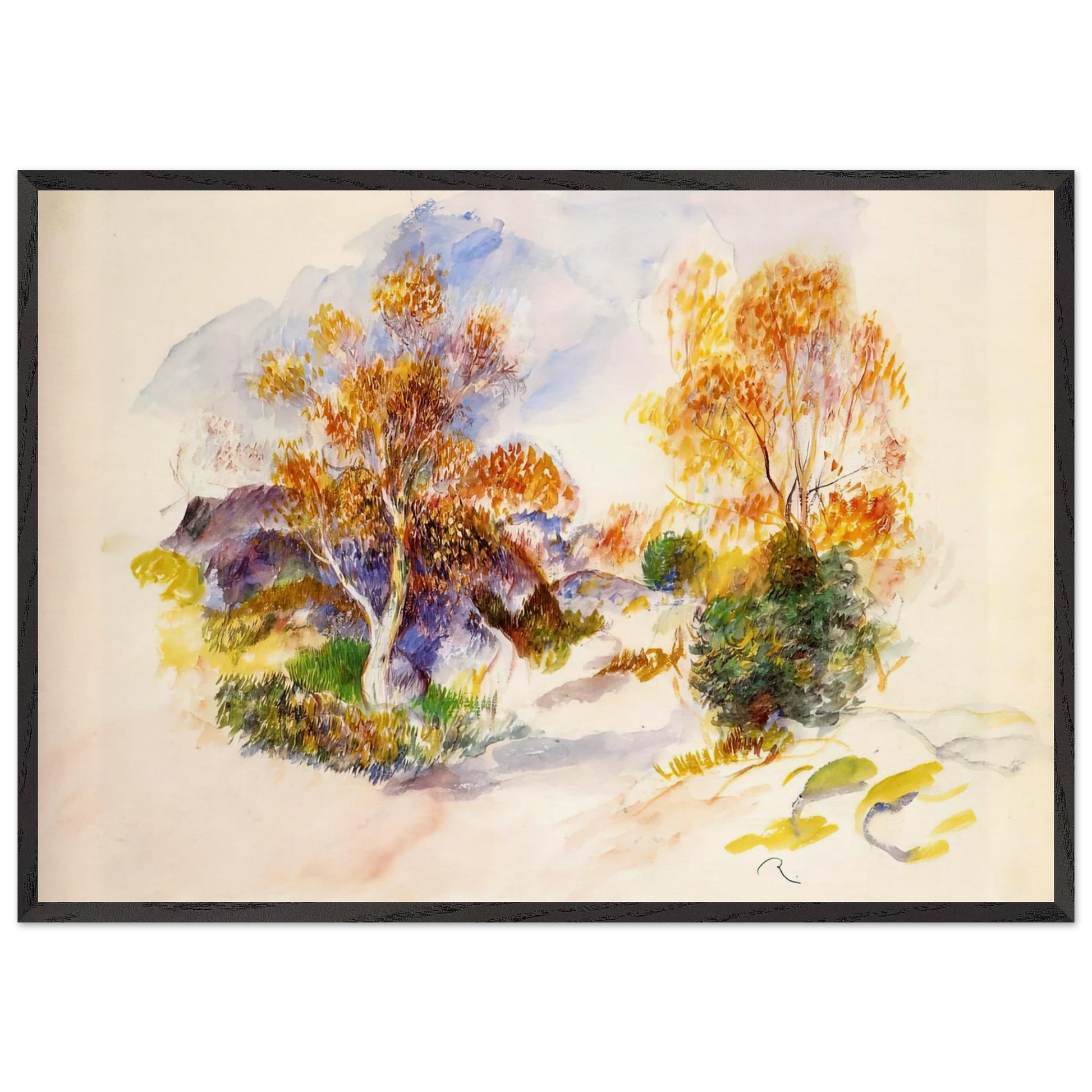 Landscape with Trees N1 - Pierre-Auguste Renoir Framed Art Print – Black Wooden Frame - Default Title - -Framed Art Print