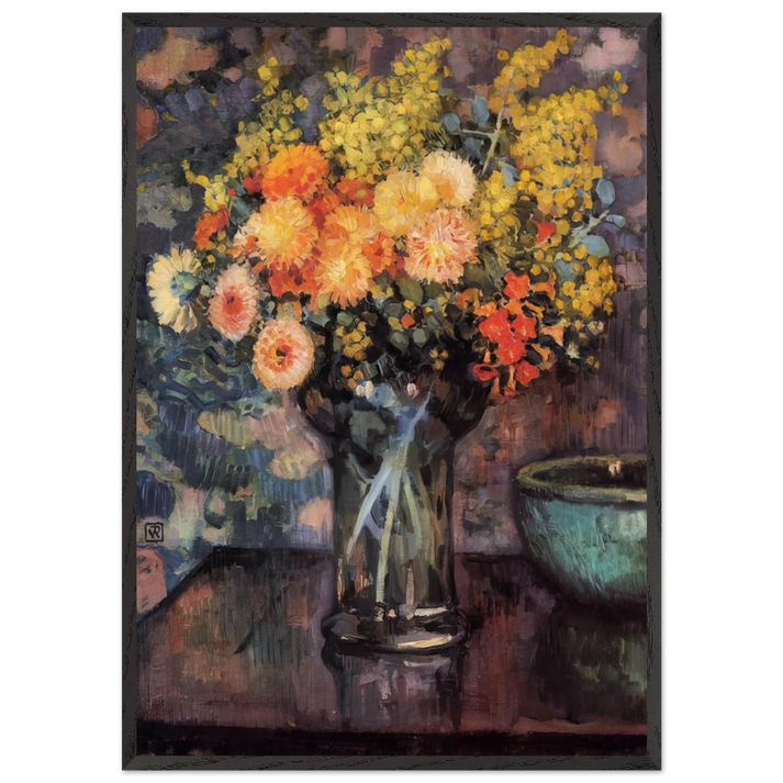 VASE OF FLOWERS N2 - Theo van Rysselberghe 70x100 cm / 28x40 inches Framed Art Print – Black Wooden Frame