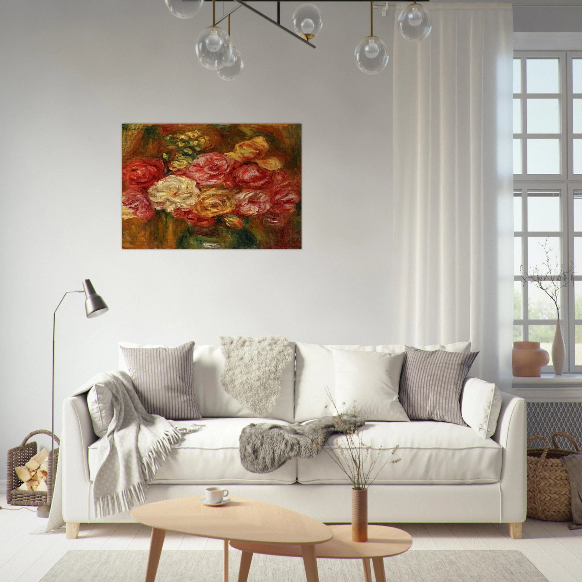 Bouquet of Roses in a Green Vase - Pierre-Auguste Renoir Brushed Aluminum Print - 70x100 cm / 28x40 inches | Pierre-Auguste Renoir Aluminum Print | Pierre-Auguste Renoir Prints
