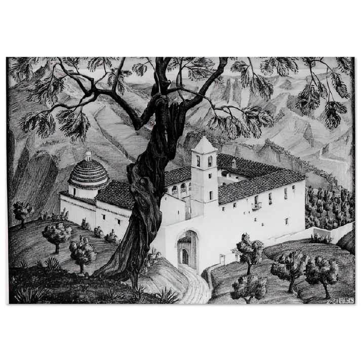 MC Escher - CLOISTER NEAR ROCCA IMPERIALE CALABRIA Wall Art - 21x29.7 cm / 8x12" - Premium Wooden Framed Poster With Fine Art Paper-canvas - Black frame