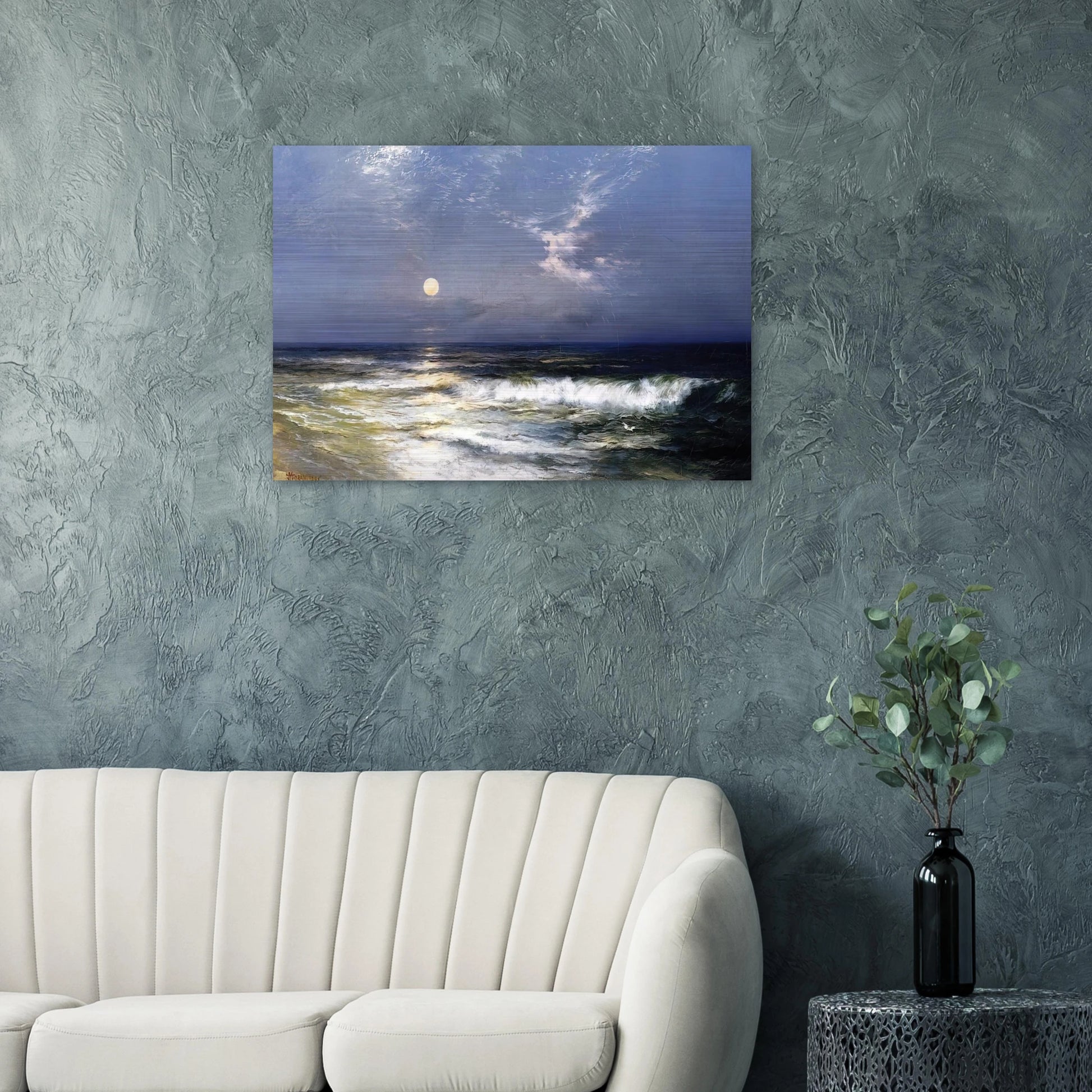 Moonlit Seascape - Thomas Moran Brushed Aluminum Print - 70x100 cm / 28x40 inches | Thomas Moran Aluminum Print | Thomas Moran Prints